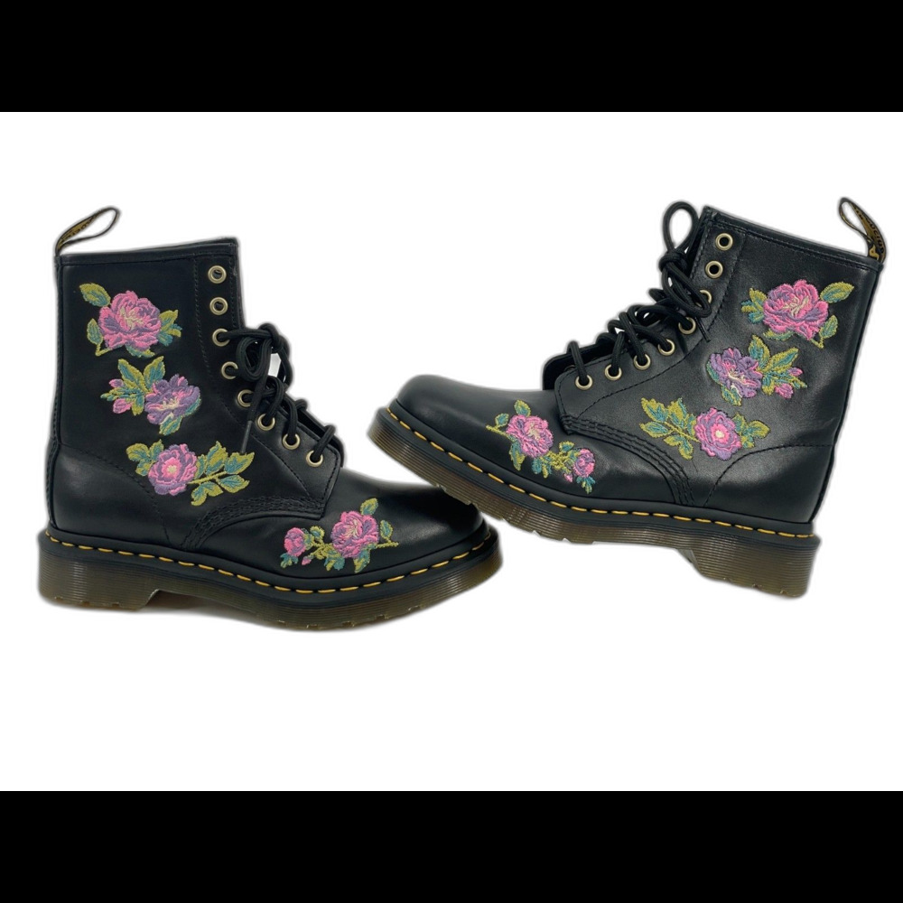 Dr Martens 1460 Vonda II Floral Embroidered Black Leather Boots Womens 6 Combat